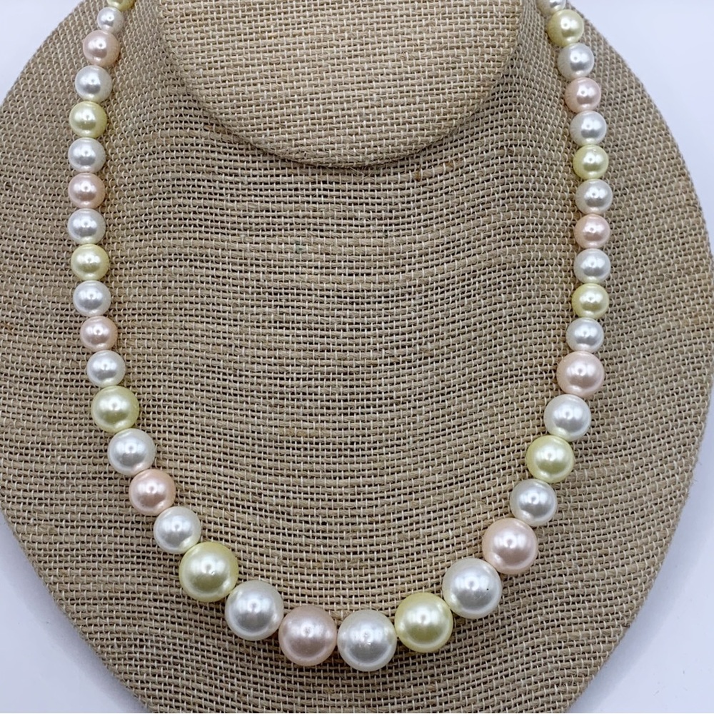 New pastel graduated faux pearl necklace sterling silve summer preppy glam